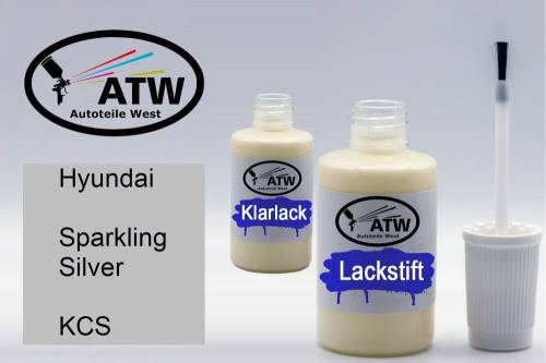 Hyundai, Sparkling Silver, KCS: 20ml Lackstift + 20ml Klarlack - Set, von ATW Autoteile West.